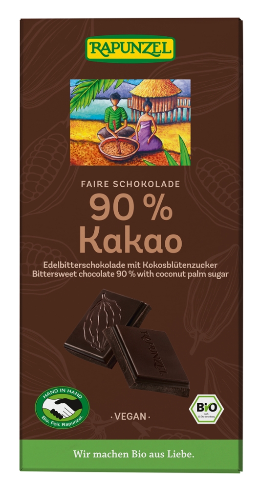 Bitterschokolade 90% Kakao mit Kokosblütenzucker HIH