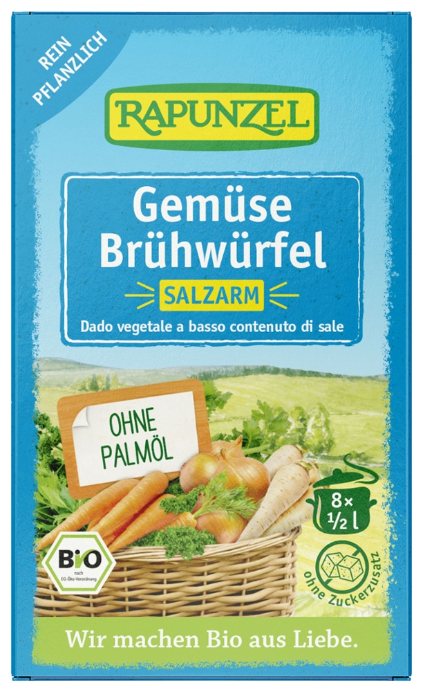 Gemüse-Brühwürfel salzarm, mit Bio-Hefe