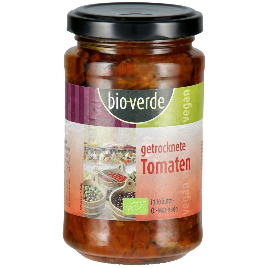Sonnengetrocknete Tomaten mit frischen Kräutern in Öl-Marinade 