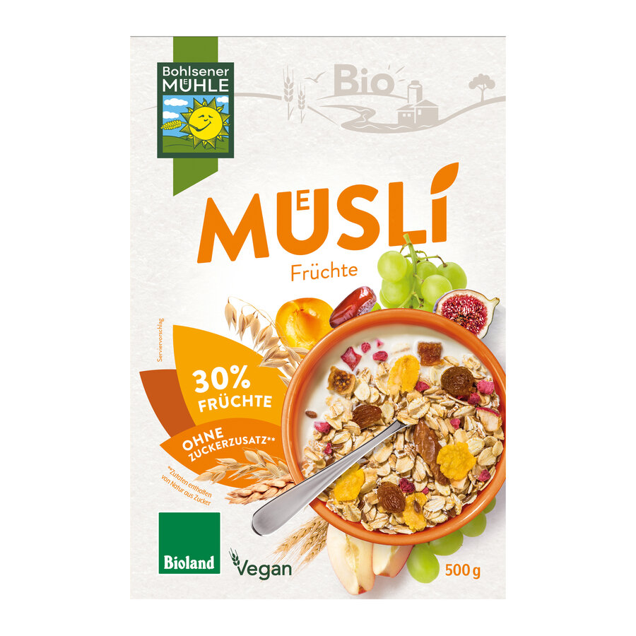 Früchte Müsli Bioland mit 30 % getrockneten Früchten