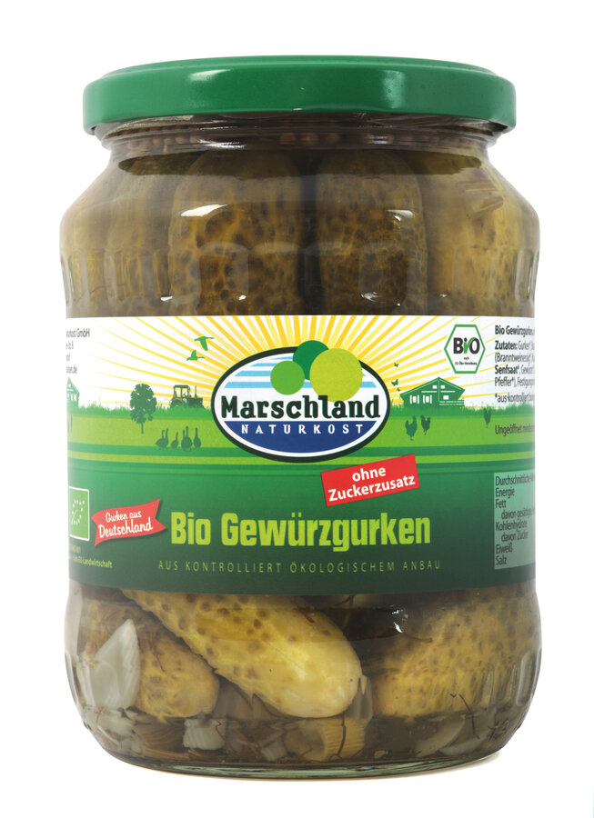 Bioland Bio-Gewürzgurken ohne Zuckerzusatz 720 ml Gl. MARSCHLAND