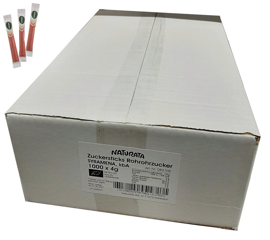 Zuckersticks aus Syramena Rohrohrzucker, Bulk