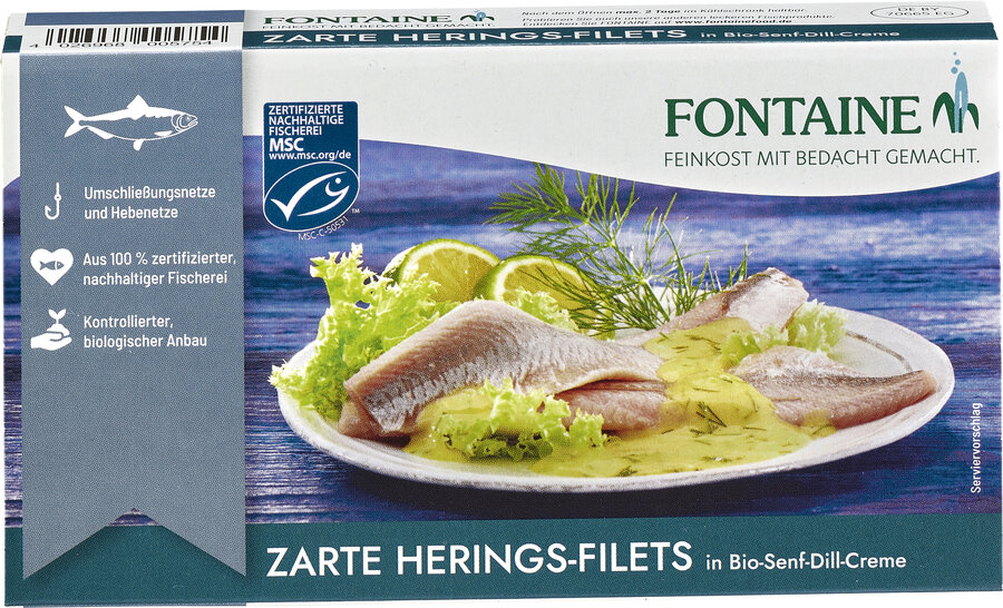 Heringsfilets in Bio-Senf-Dill-Sauce
