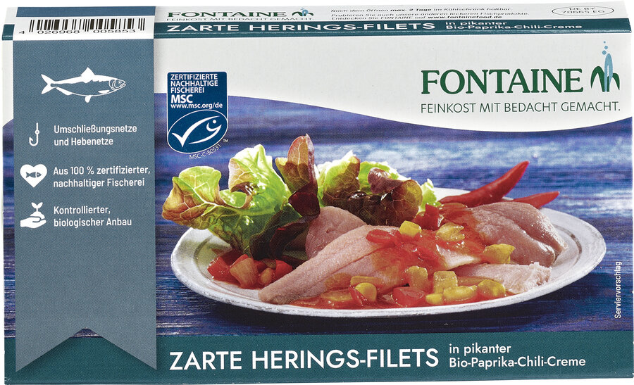 Zarte Heringsfilets in Bio-Paprika-Chili-Sauce