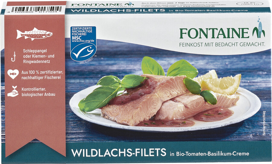 Wildlachs Filet in Bio-Tomaten-Basilikum-Sauce