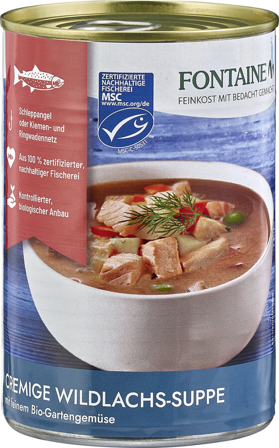 Cremige Suppe vom Wildlachs mit feinem Bio-Gartengemüse