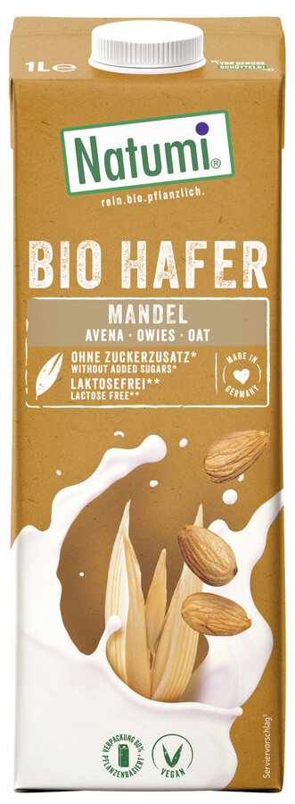 Getränk aus Hafer mit Mandeln, aus biologischer Landwirtschaft, ultrahocherhitzt