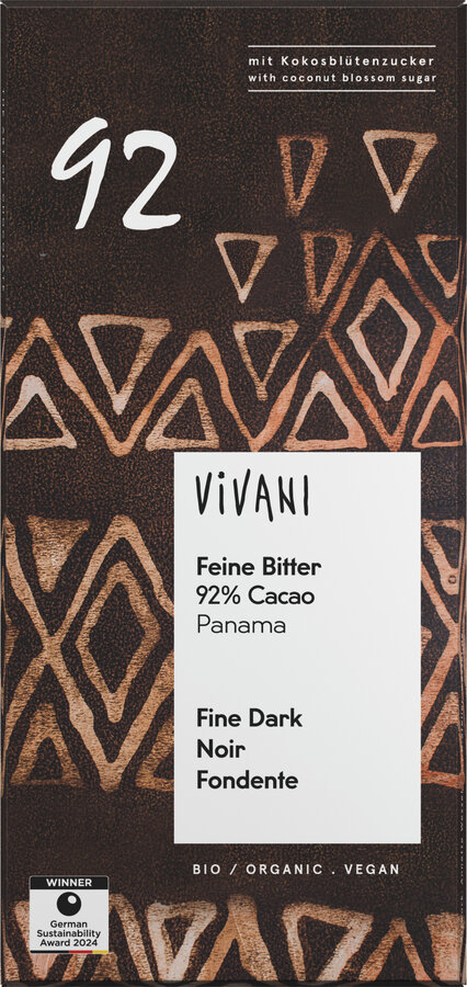 Feine Bitter Schokolade 92 % Cacao Panama mit Kokosblütenzucker