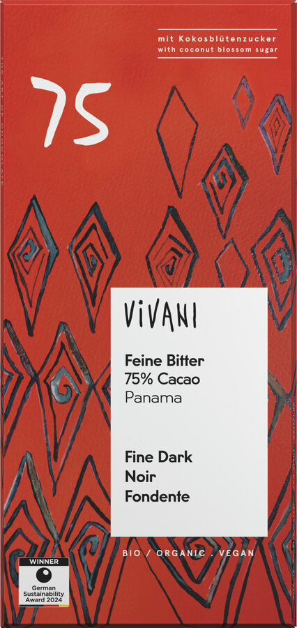 Feine Bitter Schokolade 75% Cacao Panama mit Kokosblütenzucker