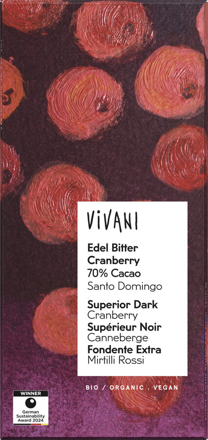 Edel Bitter Cranberry Schokolade 70% Cacao Santo Domingo