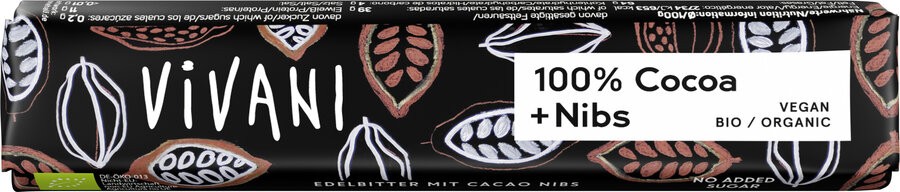 100% Cocoa + Nibs Riegel