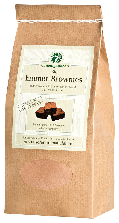 Chiemgauer Emmer-Brownies, Backmischung für Brownies, Chiemgaukorn
