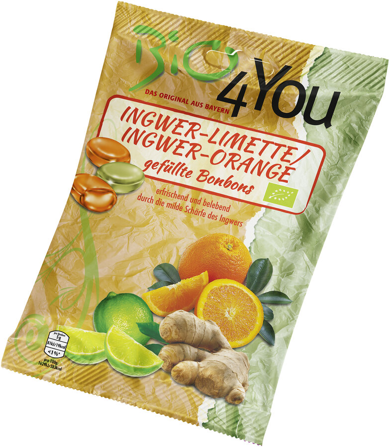 Bio-Bonbon-Ingwer-Limette & Ingwer-Orange, gefüllt