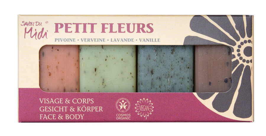 PETIT FLEURS - Bio-Blüten Gästeseifen je 1 x 20g: Pfingstrose, Lavendel, Vanill