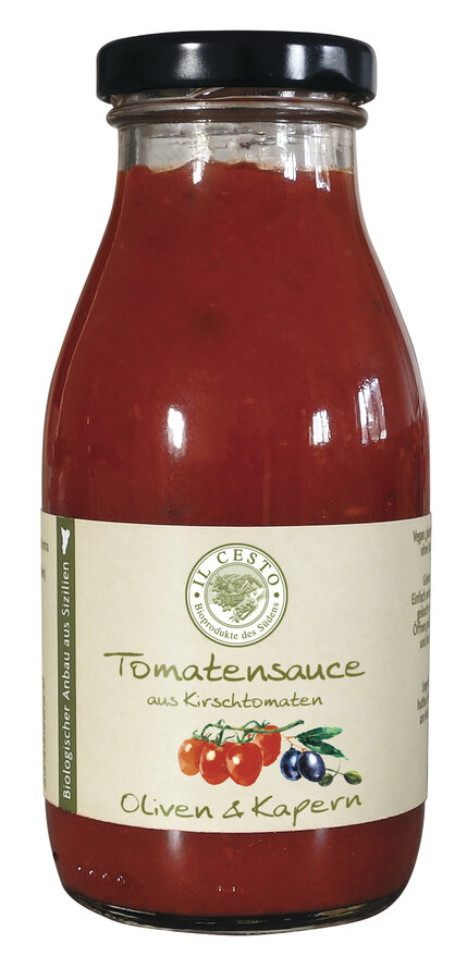 Tomatensauce aus Kirschtomaten mit Oliven und Kapern