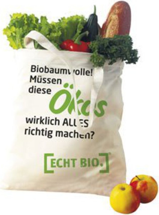 ECHT Baumwolltragetasche aus Biobaumwolle langer Henkel