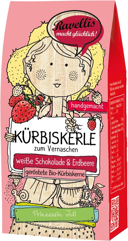 "PRINZESSIN JULI" Geröstete Bio-Kürbiskerne veredelt mit veganer weißer & Erdbee