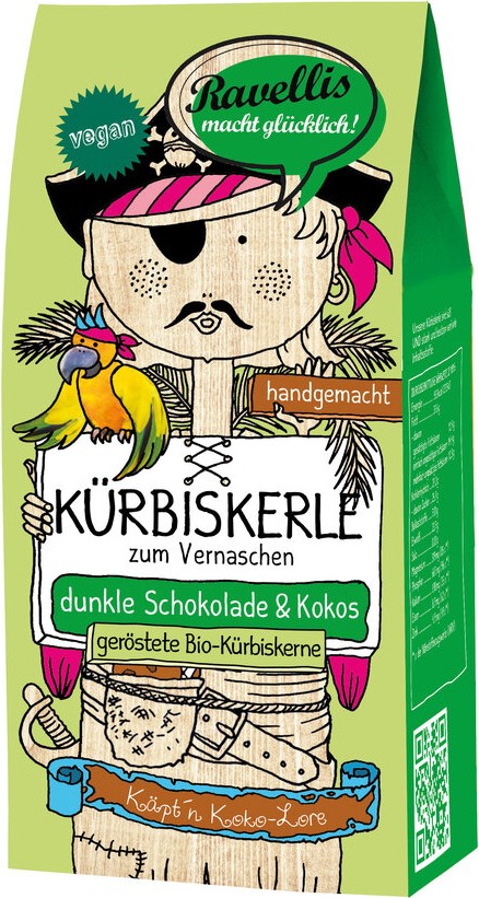 "KÄPT´N KOKO-LORE" Geröstete Bio-Kürbiskerne veredelt mit dunkler Schokolade & K