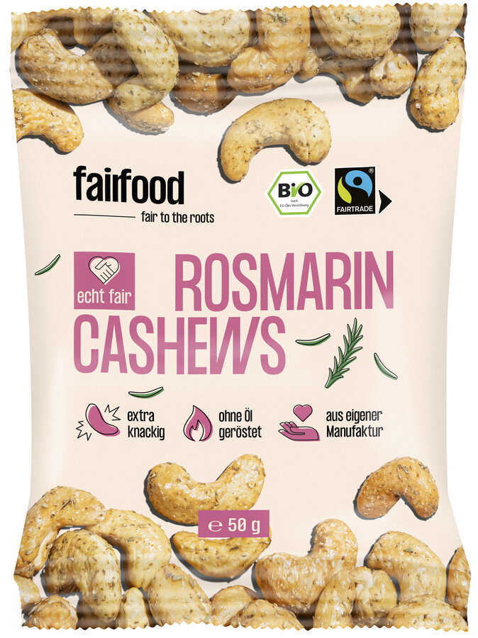 Faire Cashews mit Rosmarin geröstet (50g Snackbag)
