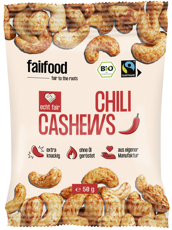 Faire Cashews mit Chili geröstet (50g Snackbag)