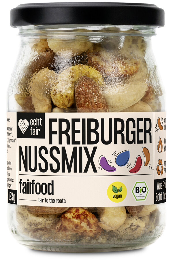 Freiburger Nussmix geröstet & bunt gewürzt (133g, Pfandglas klein, Bio)