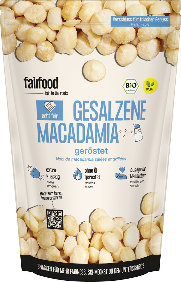 Macadamia geröstet & gesalzen (125g, Beutel, Bio)