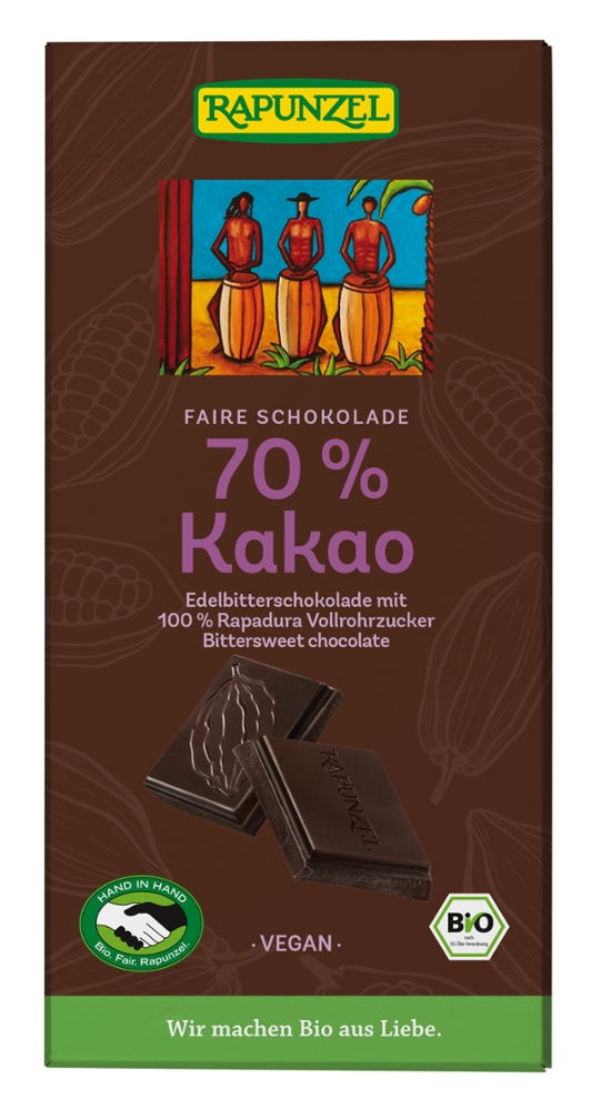 Edelbitter Schokolade 70% Kakao mit Rapadura HIH