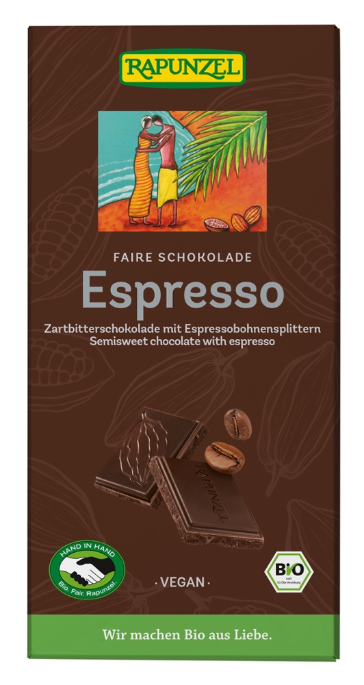 Zartbitter Schokolade 51% Kakao mit Espressobohnensplittern HIH