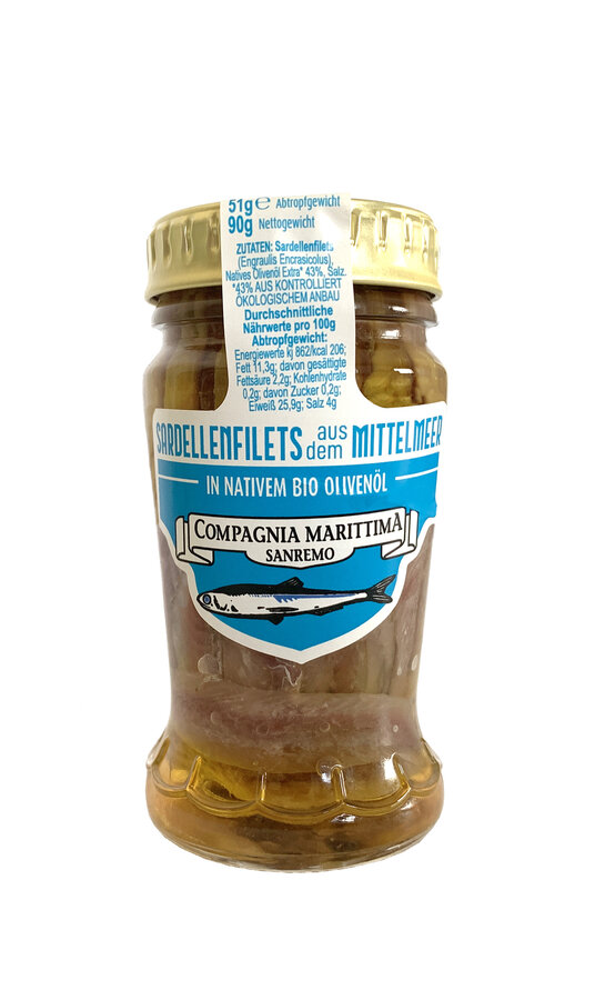 Handgelegte Sardellenfilets aus dem Mittelmeer in nativem Olivenöl