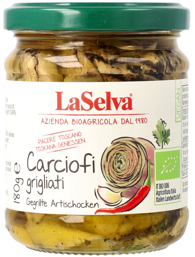 Gegrillte Artischocken in Öl, mit Knoblauch und Peperoncini