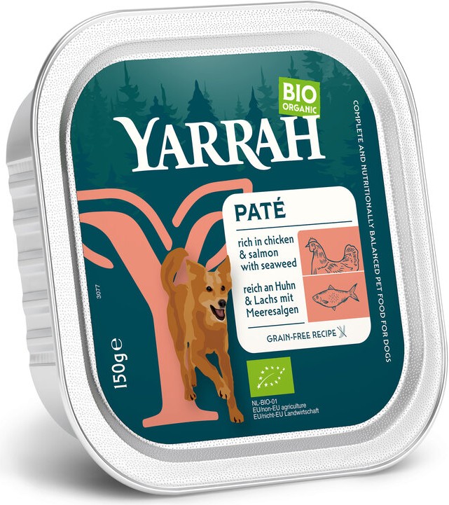 Bio-Pastete in Alu für Hunde mit Huhn & Lachs, getreidefrei