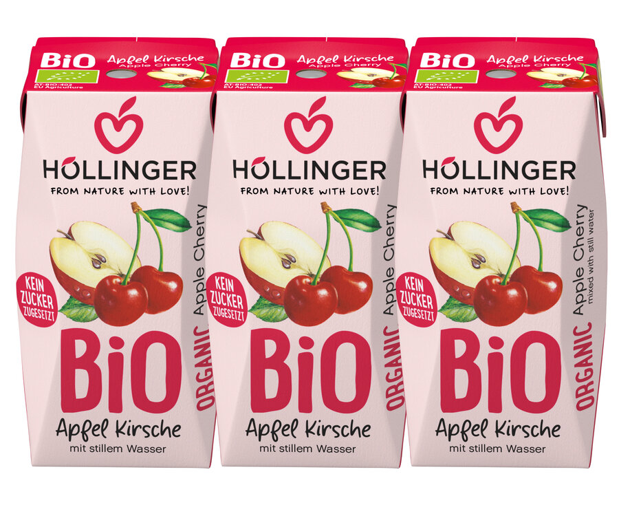 Apfel-Kirsch-Direktsaft 3*200ml naturtrüb mit stillem Wasser. Fruchtgehalt m