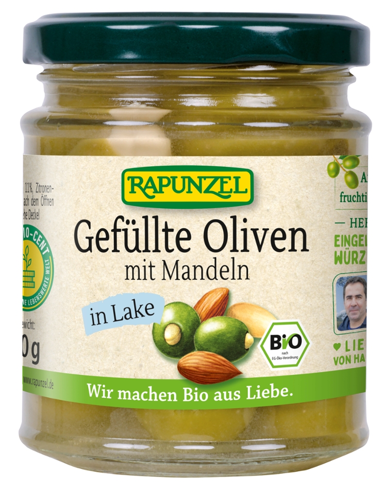 Oliven grün, gefüllt mit Mandeln in Lake